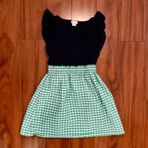 J Crew Kids Crewcuts Navy Flutter Sleeve Green Gingham Dress Size 5/6